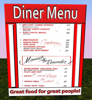 Second Life Marketplace - 50's Diner Menu Retro